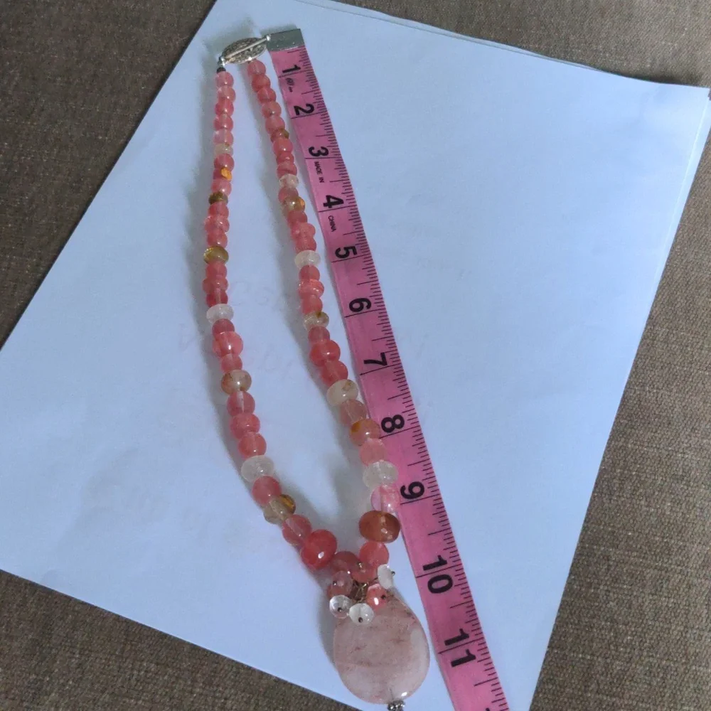 Pink Cherry Quartz Beaded Peny Necklace, New, Pastel,  Party, Dressy - Picture 8 of 8